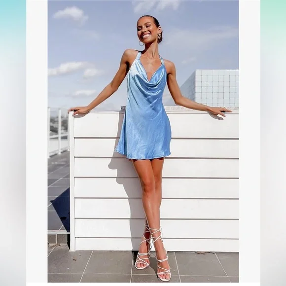 Dresses | Cantonwalker Womens Cowl Neck Halterneck Slip On Backless Satin  Mini Dress | Poshmark
